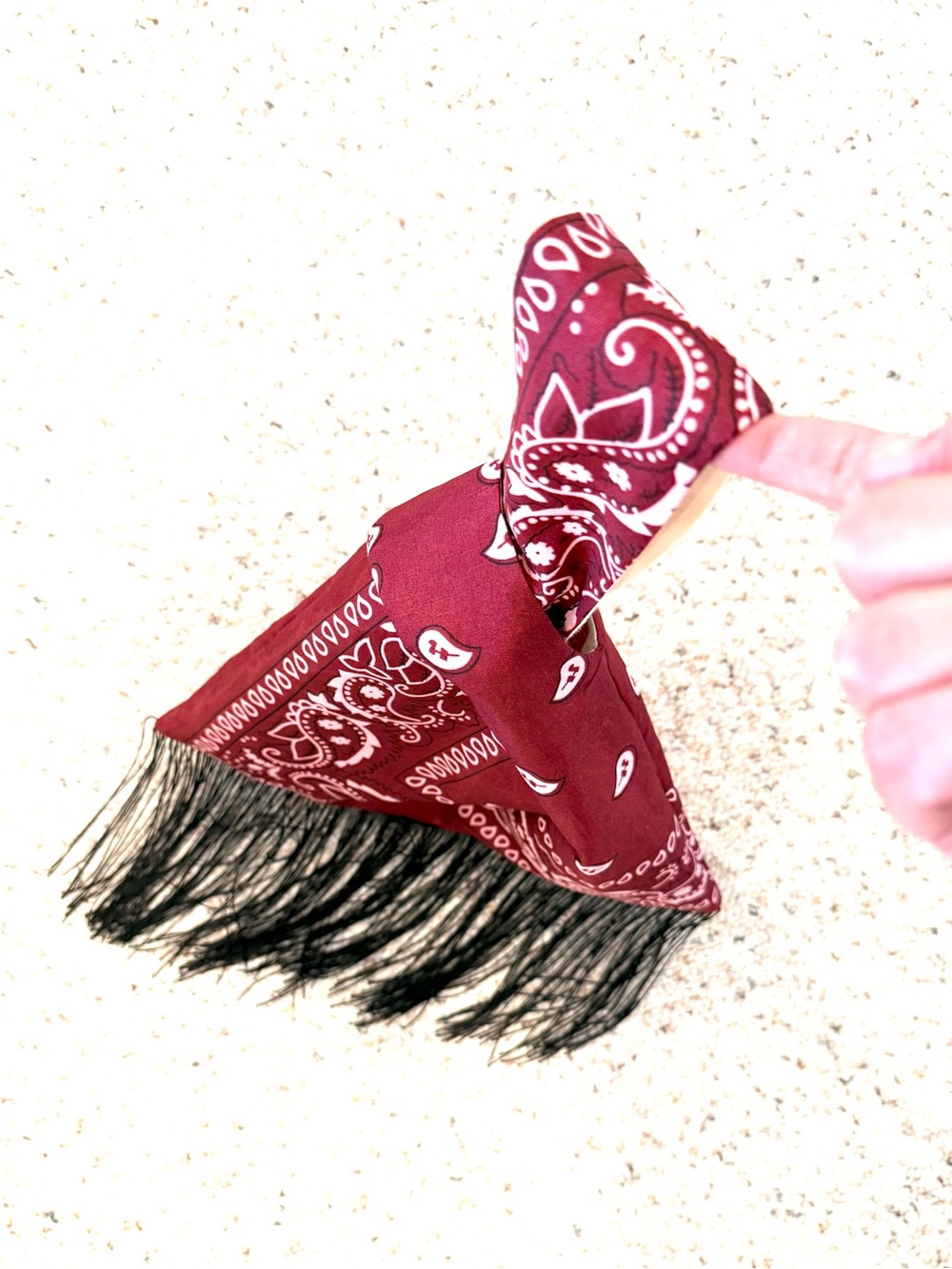 NEW Handmade Burgundy Bandana Paisley Japanese Knot Bag with Fringed Edge - Picture 5 of 6